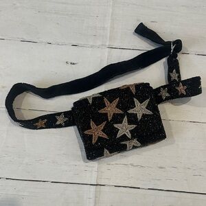 MONYA hand beaded Star Patterned Black Belt Bag